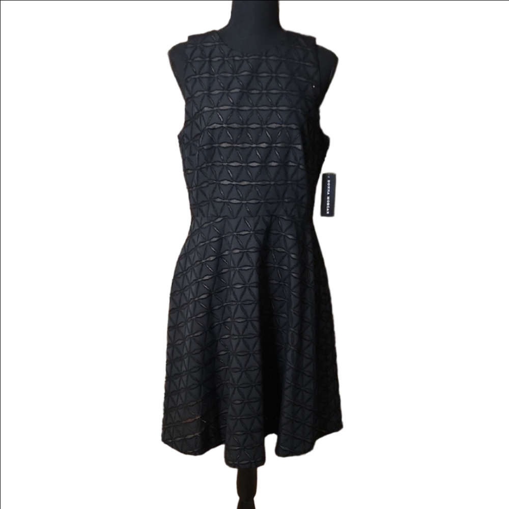 NWT Donna Morgan Textured Black Midi Dress, Size 10